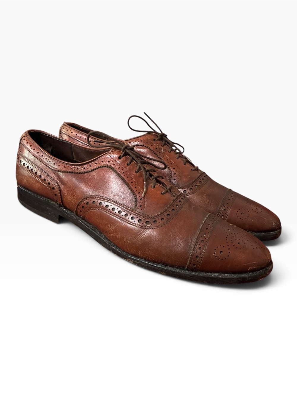 Allen Edmonds Men's 11 Cap Toe Oxford Brogue Dress Shoes Brown Leather